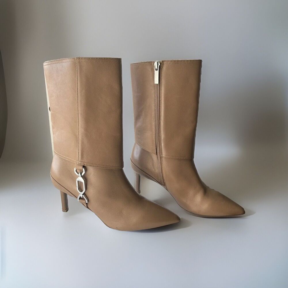 Aquatalia Sz 6 Tan Mid-shaft Leather Boots Chain Detail